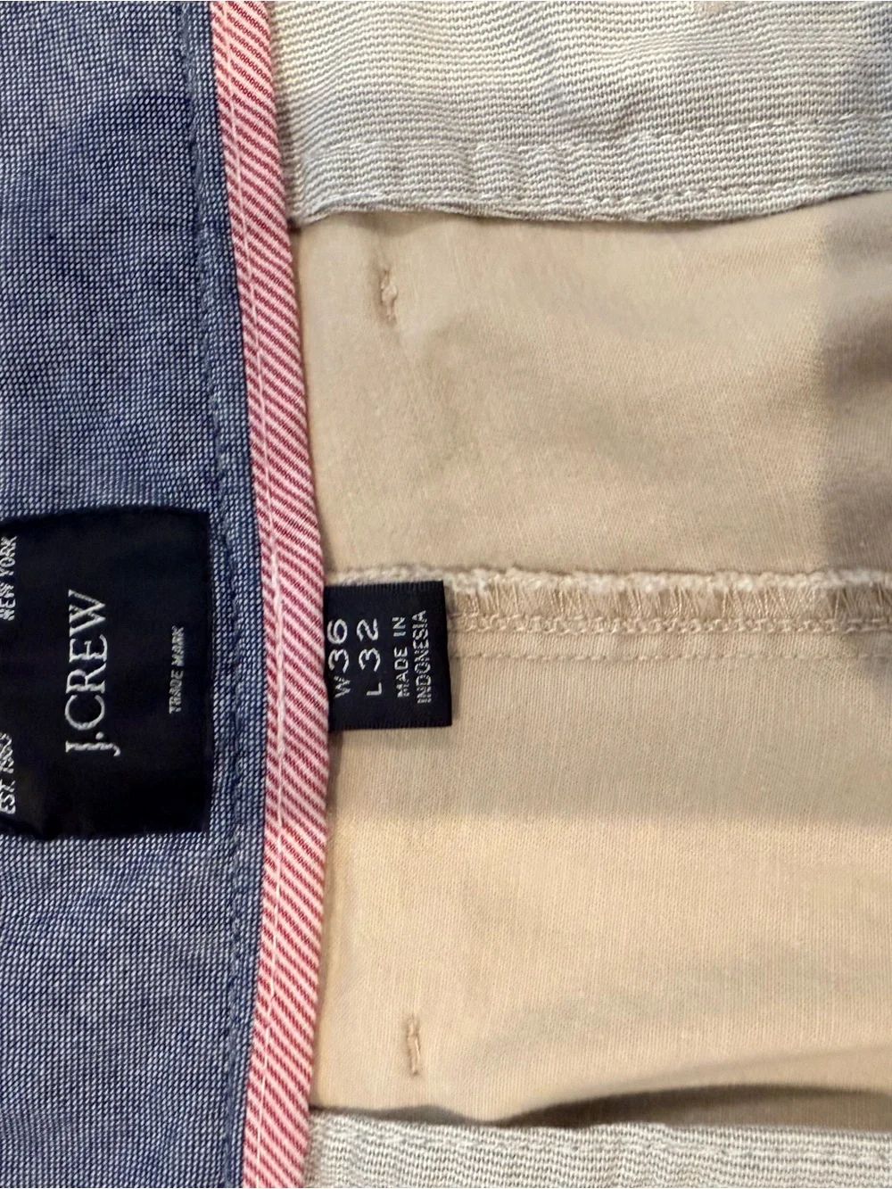 J. Crew Beige Slim Trousers with Blue Waistband Detail